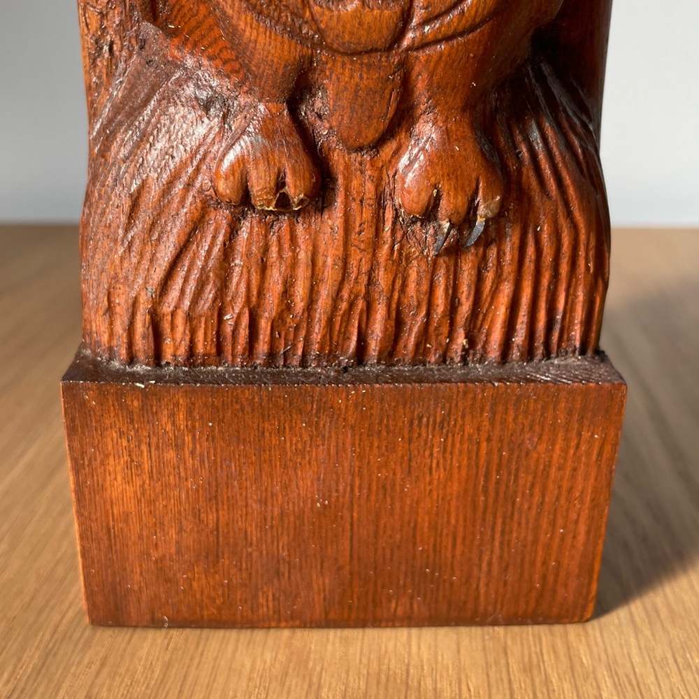 VINTAGE Mid-century Carved Wooden Owl Statue with Yellow Eyes - Picture 6 of 11